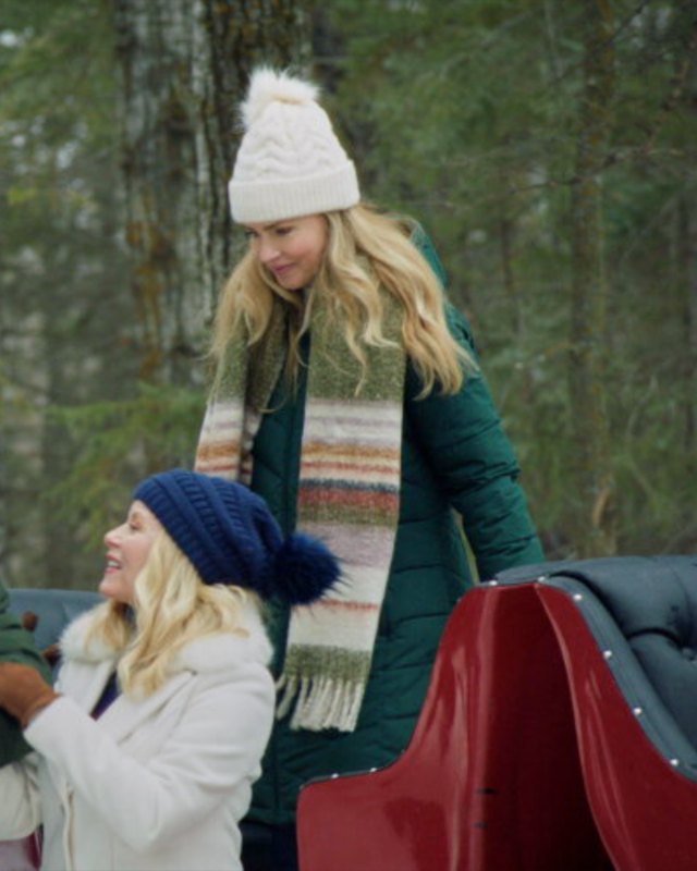 Lexi in forest-green puffer and a striped scarf, from 'Tis the Season for Setups