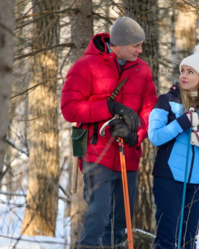 Ridge in red down parka on the trail, from 'Tis the Season for Setups